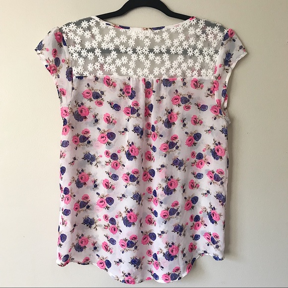 Blu Pepper Pink and Blue Floral Chiffon Blouse - Picture 3 of 4